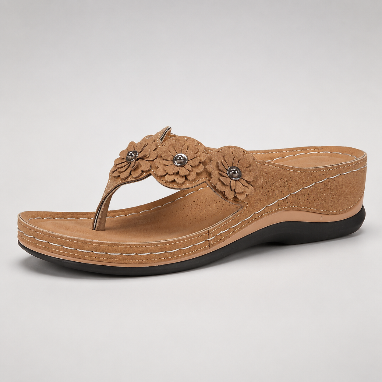 Blumen-Keilsandalen mit Zehensteg