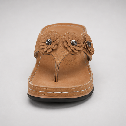 Blumen-Keilsandalen mit Zehensteg