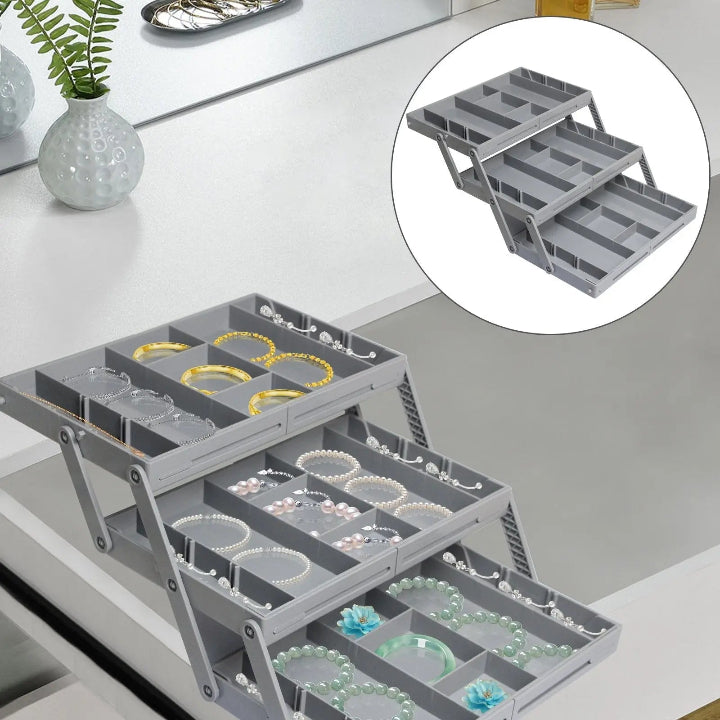 Three-tier expandable drawer organizer with stackable storage trays