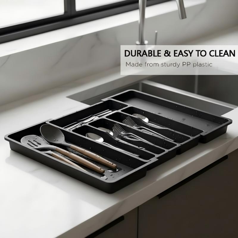 Expandable cutlery drawer organizer with adjustable flatware compartments