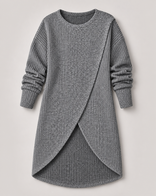 Langer Wickel-Strickpullover
