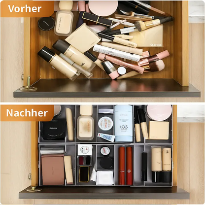 Three-tier expandable drawer organizer with stackable storage trays
