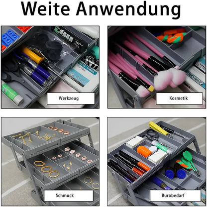 Three-tier expandable drawer organizer with stackable storage trays