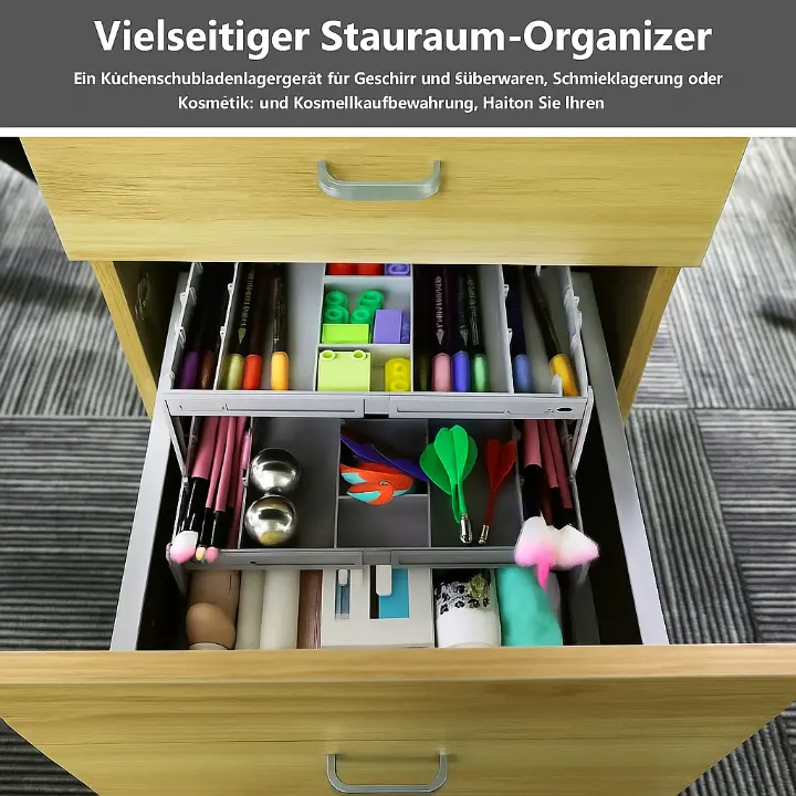 Three-tier expandable drawer organizer with stackable storage trays