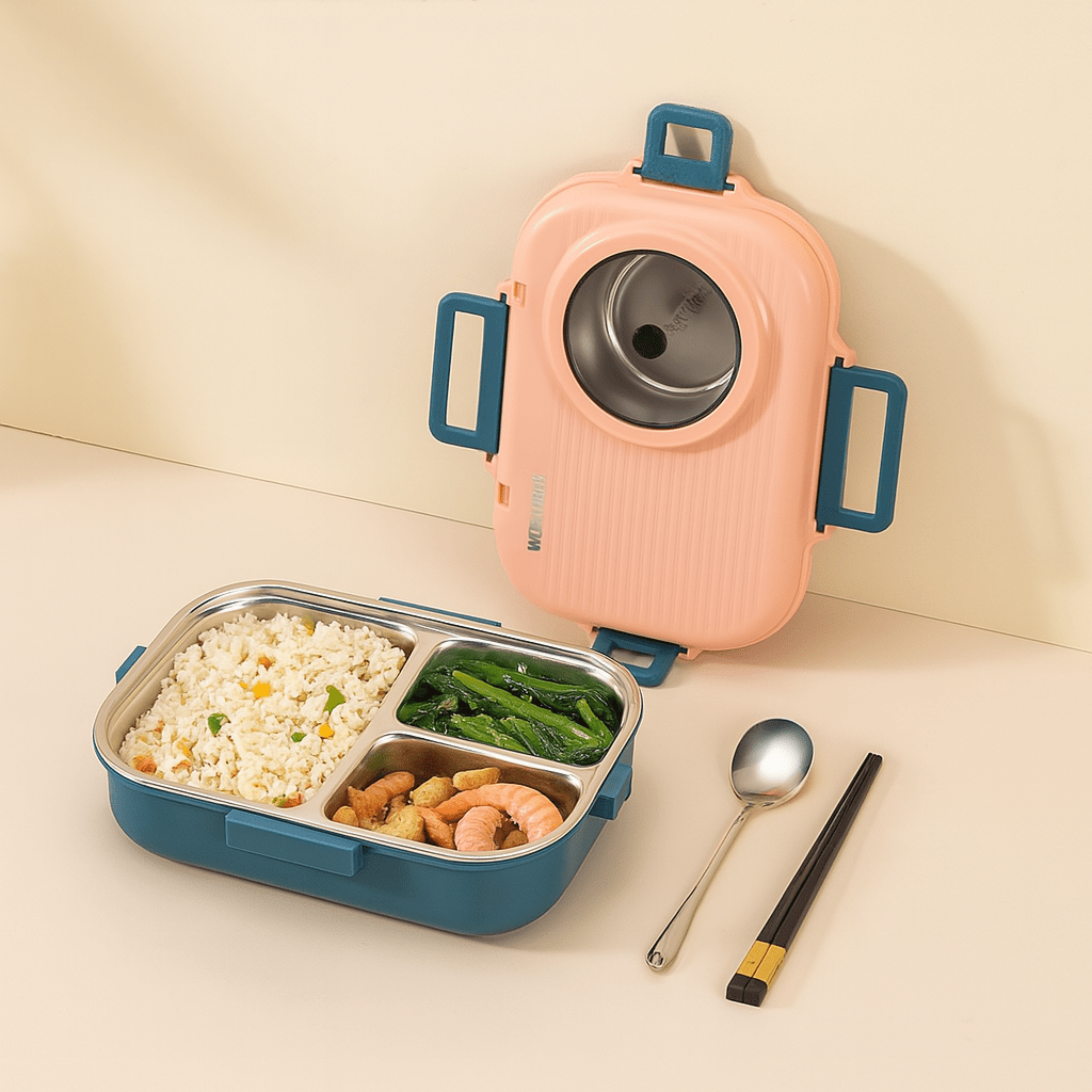 Lunch box stainless steel with insulation and 3 compartments