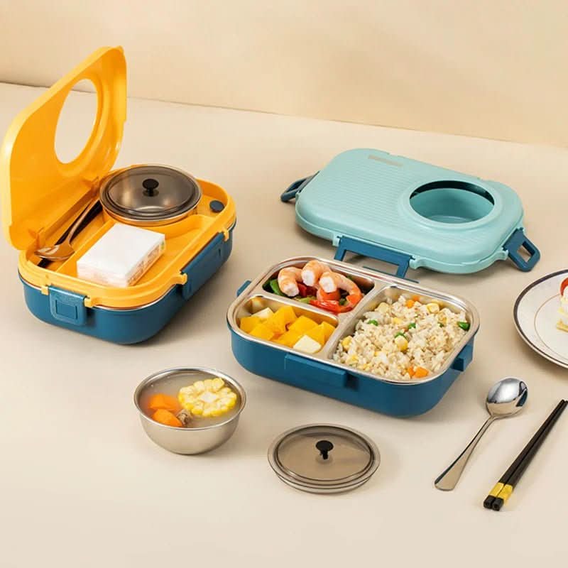 Lunch box stainless steel with insulation and 3 compartments