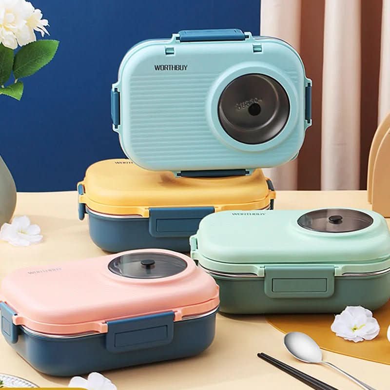 Lunch box stainless steel with insulation and 3 compartments