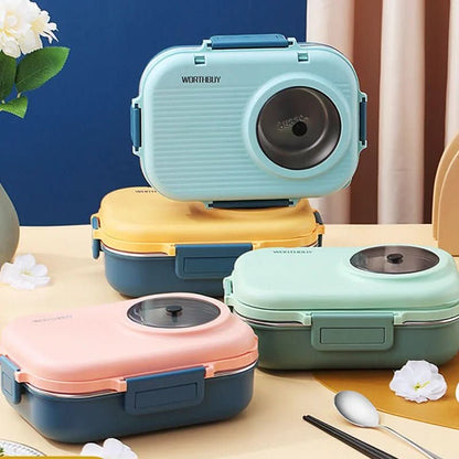 Lunch box stainless steel with insulation and 3 compartments
