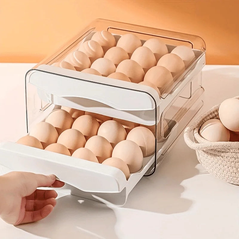 Two-tier stackable egg storage box with pull-out drawers for the refrigerator