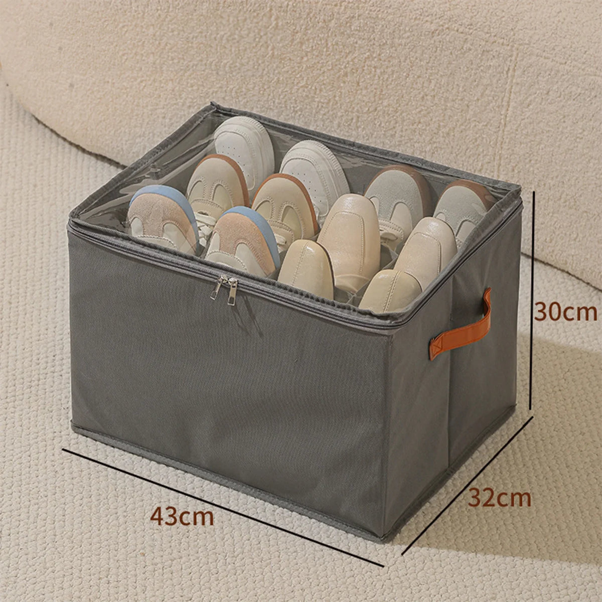 Shoe Organizer with Leather Handle - Foldable Storage for Shoes
