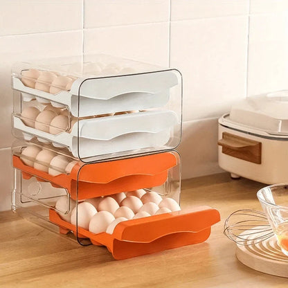 Two-tier stackable egg storage box with pull-out drawers for the refrigerator