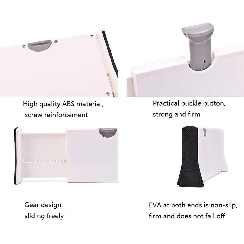 Adjustable expandable drawer dividers separating items in a kitchen drawer