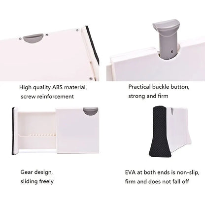 Adjustable expandable drawer dividers separating items in a kitchen drawer