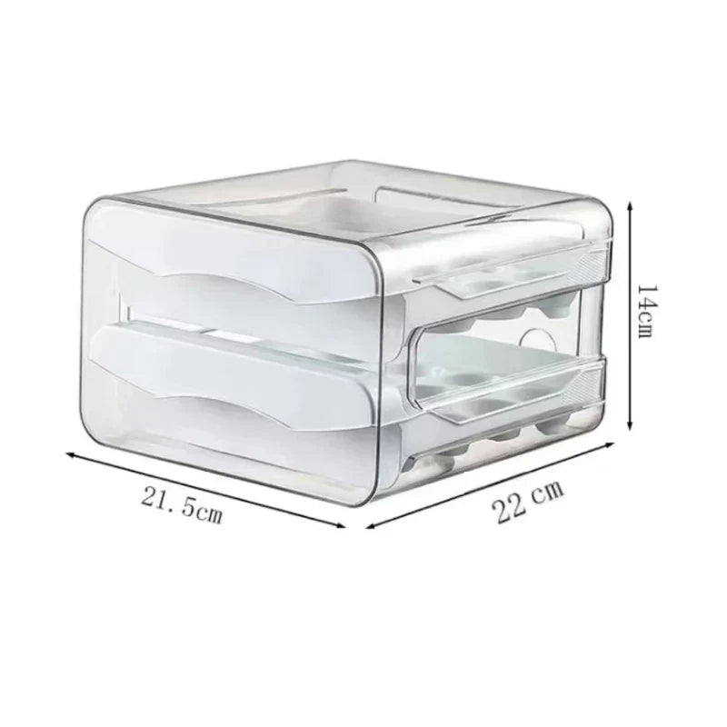 Two-tier stackable egg storage box with pull-out drawers for the refrigerator