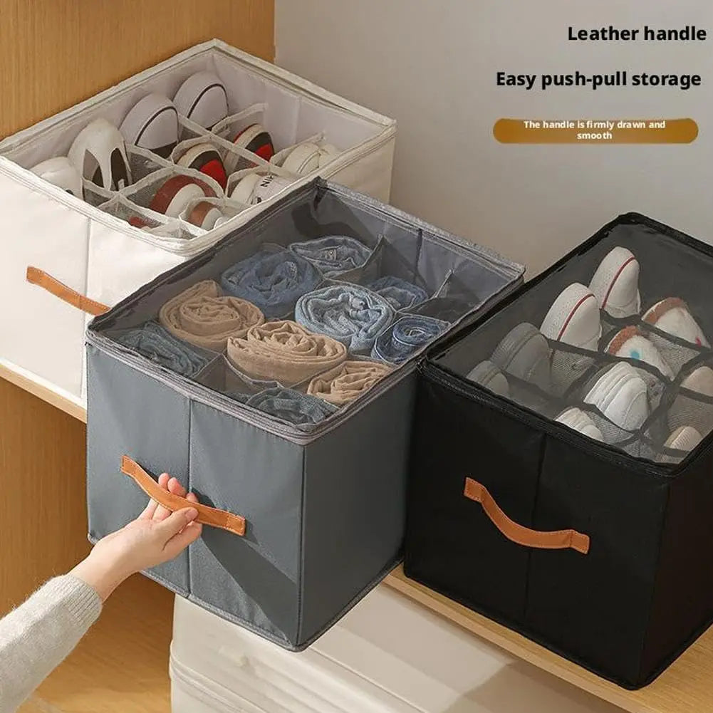 Shoe Organizer with Leather Handle - Foldable Storage for Shoes