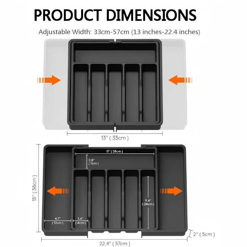 Expandable cutlery drawer organizer with adjustable flatware compartments