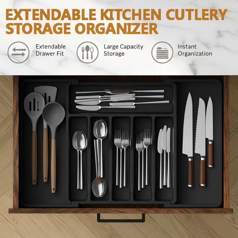 Expandable cutlery drawer organizer with adjustable flatware compartments