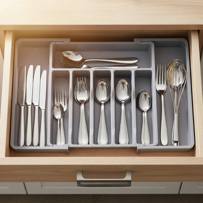 Expandable cutlery drawer organizer with adjustable flatware compartments