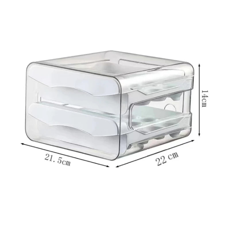 Two-tier stackable egg storage box with pull-out drawers for the refrigerator
