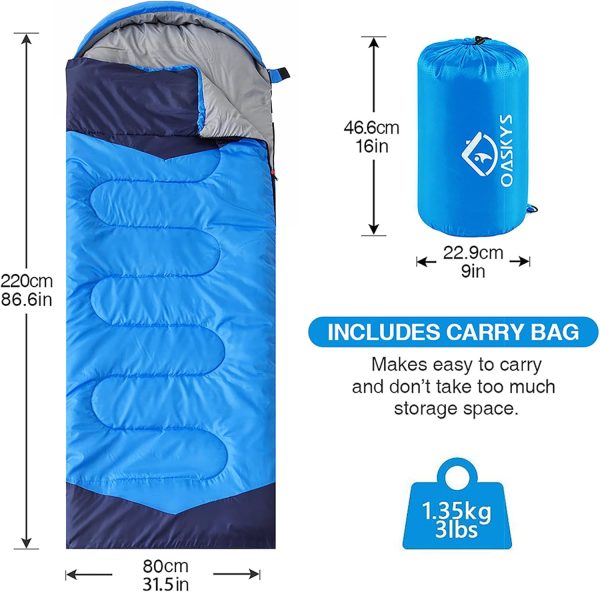 oaskys Camping Sleeping Bag - 3 Season Warm & Cool Weather - Summer Spring Fall Lightweight Waterproof for Adults Kids - Camping Gear Equipment, Traveling, and Outdoors - Image 2