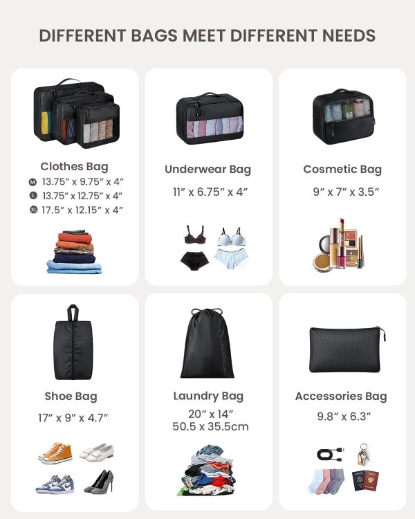 Packing Cubes for Travel - 8 Set of Packing Cubes for Suitcases - Packing Cubes for Carry on Suitcase Organizer Bags Set for Travel Accessories, Travel Bags Organizer for Luggage (Black) - Image 2