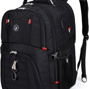 SHRRADOO Extra Large 52L Travel Laptop Backpack with USB Charging Port, College High School Backpack Airline Approved Business Work Bag Fit 17 Inch Laptops for Men Women,Black