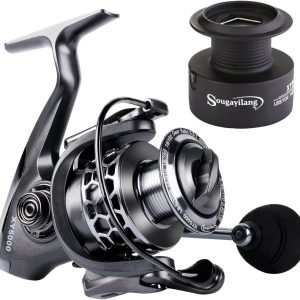 Sougayilang Fishing Reel 13+1BB Light Weight Ultra Smooth Aluminum Spinning Fishing Reel with Free Spare Graphite Spool