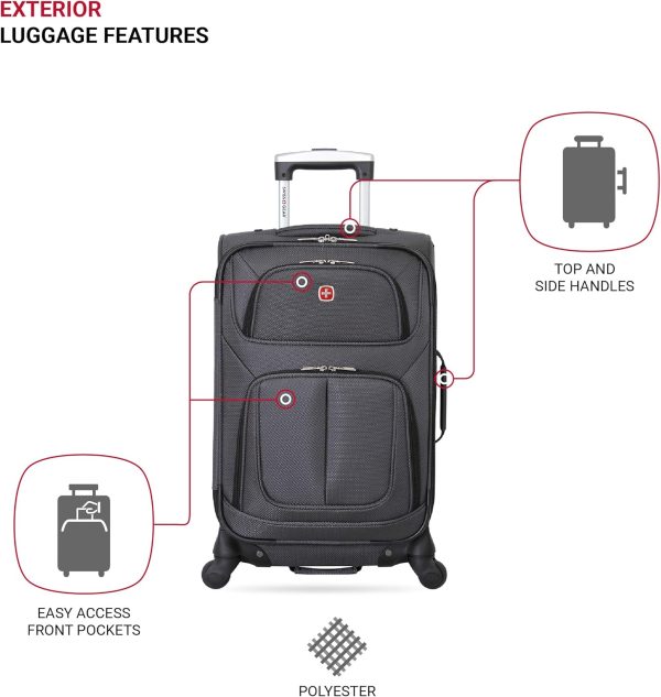 Sion Softside Expandable Luggage, Dark Grey, Carry-On 21-Inch - Image 3