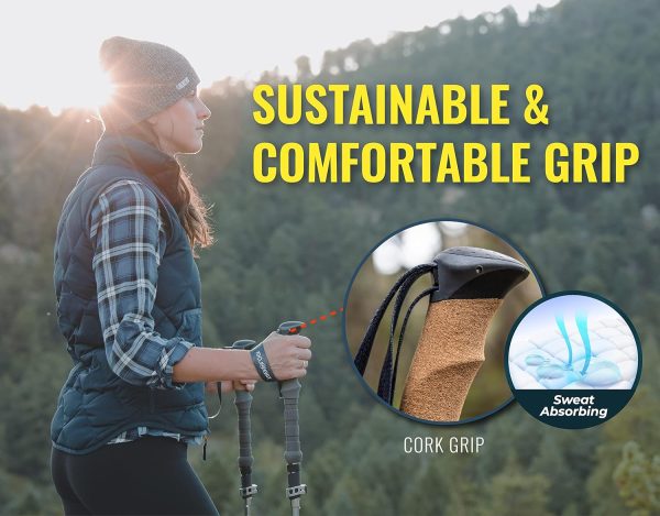 TREKOLOGY Trekking Poles Collapsible Nordic Hiking Poles - Cork Handle 2pc Ultralight Folding Walking Sticks, Hiking Sticks, Lightweight Aluminum Foldable Trekking Walking Sticks for Seniors Women Men - Image 4