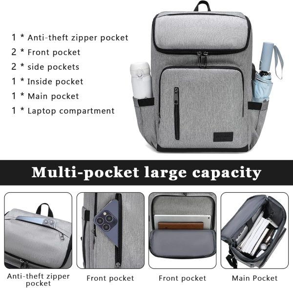 YALUNDISI Laptop Backpacks Travel Backpack Carry On Backpack Casual Daypack with USB Charging Port for Men Women Grey - Image 2