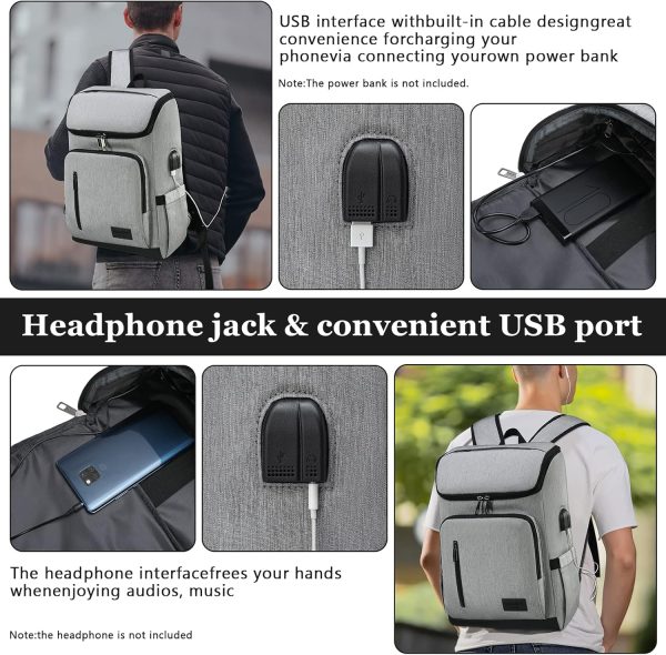 YALUNDISI Laptop Backpacks Travel Backpack Carry On Backpack Casual Daypack with USB Charging Port for Men Women Grey - Image 5
