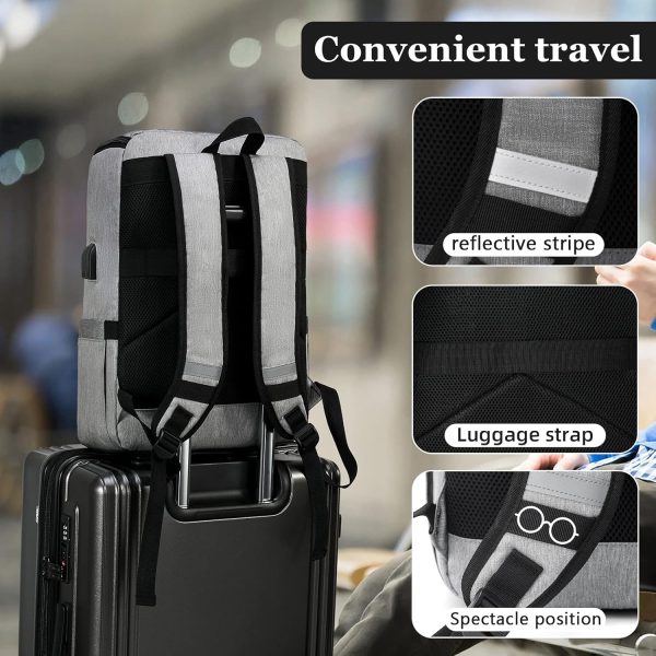 YALUNDISI Laptop Backpacks Travel Backpack Carry On Backpack Casual Daypack with USB Charging Port for Men Women Grey - Image 6